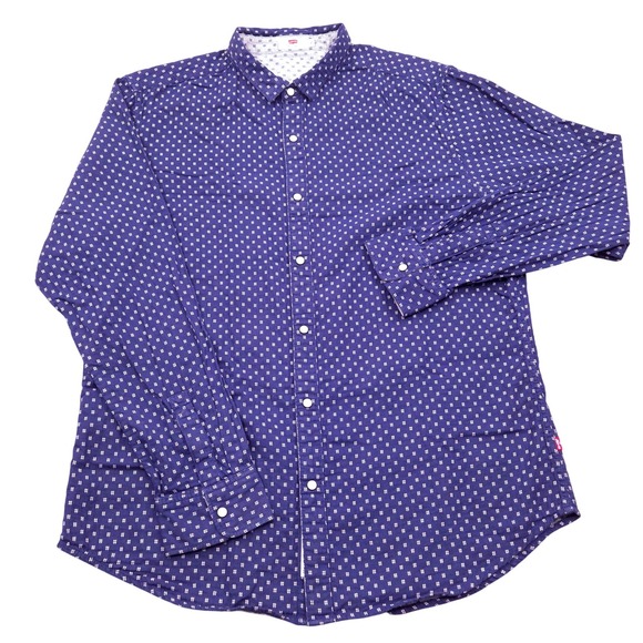 Levis Long Sleeve Button Up Shirt Hashtag AOP Blue Mens XL Cotton‎ - Picture 2 of 8